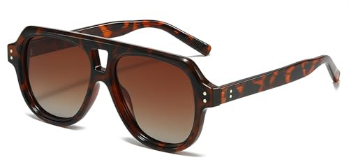 YAMEIZE Polarisiert Sonnenbrille Herren Damen Retro 70er Jahre Vintage Rechteckige Sonnenbrille Polarisiert Pilotenbrille Double Brücke Brille UV400 Schutz