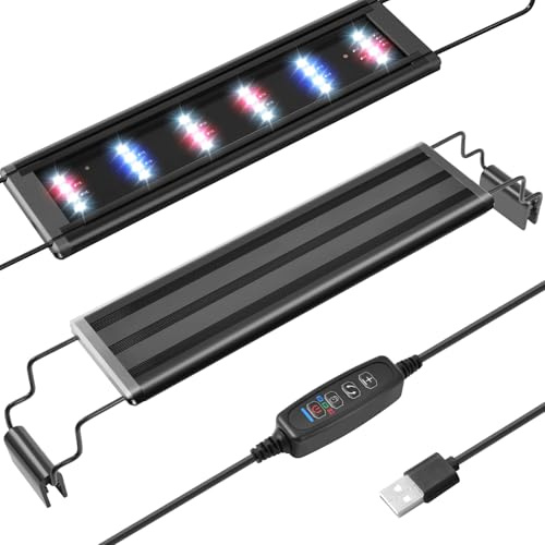 PYPABL Mini Illuminazione LED per Acquario USB, Lampada a Spettro Completo, Supporti Estensibili, Regolabile con Controller Esterno, per Acquari Dolci (28-40 cm)