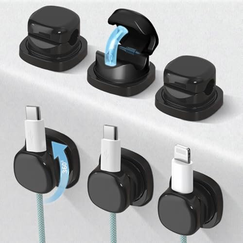 Kabel Tidy Clips, 6 Pack Magnetic Cord Organizer, 360° Drehbar & Twist-Lock Selbstklebend Draht Organizer, Kabelhalter Magnetischer Kabelhalter für Schreibtisch Büro Zubehör