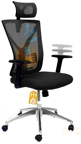 TPFLiving Bürostuhl Zeus (Schwarz) – Bürostuhl ergonomisch und komfortabel inkl. Verstellbarer Lordosenstütze & kühlendem Mesh – Bis zu 150kg Tragfähigkeit - ideal für Lange Arbeitstage