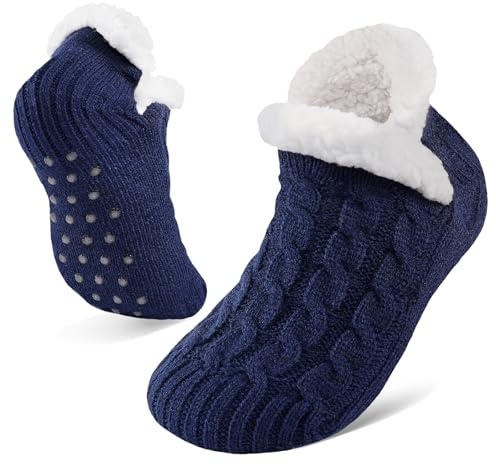 Niorasen Fluffy Slipper Socks Women Men, Valentines Gifts for Her, Warm Bed Socks with Grippers, Thick Cosy Non-Slip Winter Sock, Ladies Girls Women Gift for Christmas, UK 4-9, Blue
