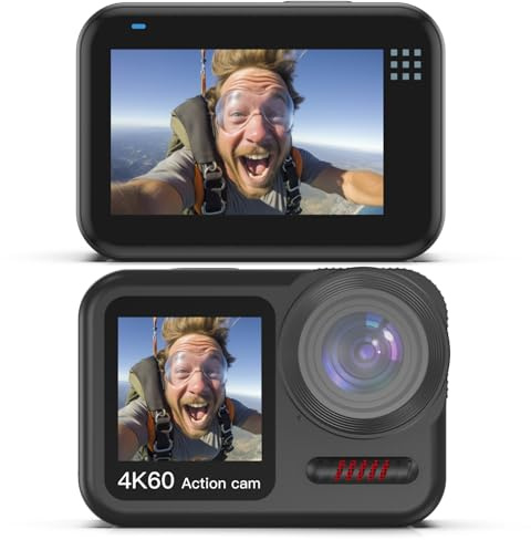 Xoieod 4K 60FPS Waterproof Action Camera,Bare Metal 66FT Underwater Camera,2 Touch Dual Screen Sports 6-Axis Stabilization,2 Batteries Internal Microphone Vlog Camera for Diving Cycling Outdoor
