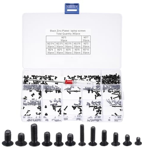 PATIKIL M2 M2.5 M3 Laptop Computer Screw Kit, 361Pcs Carbon Steel Phillips Flat Countersunk Head Screw Assortments for Universal Laptops PC Case DIY Repair, Black