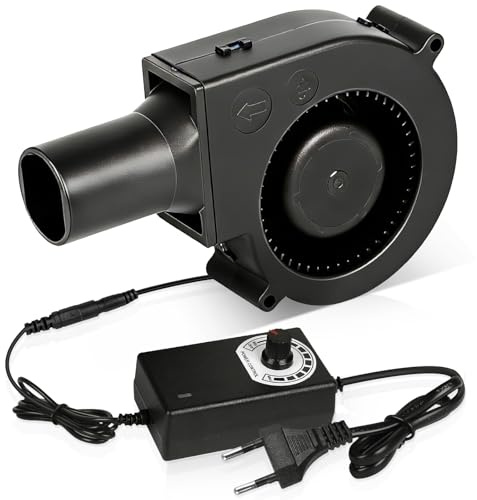 DBREAKS Ventilatore Radiale 12V con Controller Ventilatore a Turbina AC 220V, Ventola Turbo con Uscita Aria, Ventola Radiale per Caminetti, Picnic Campeggio, Barbecue, Ventilazione, Raffreddamento