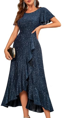 Berylove Vestido de noche largo para mujer, con purpurina, vestido festivo para boda, elegante