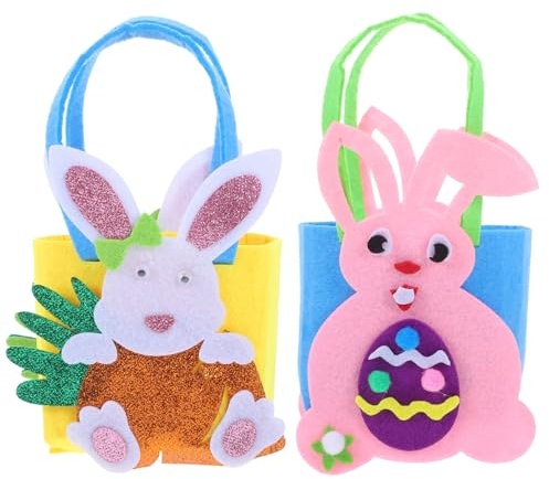 Healifty 2pcs Easter Bunny Felt Candy Bags With Handles Blank Easter Basket for Filling with Bunnies, Present Crafts Baskets