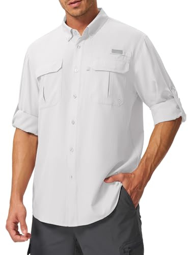 donhobo Safari UPF50+ Chemise fonctionnelle à manches longues, protection UV, respirante, séchage rapide, boutonnée, pour l'extérieur, la randonnée, le sport, les loisirs, la pêche