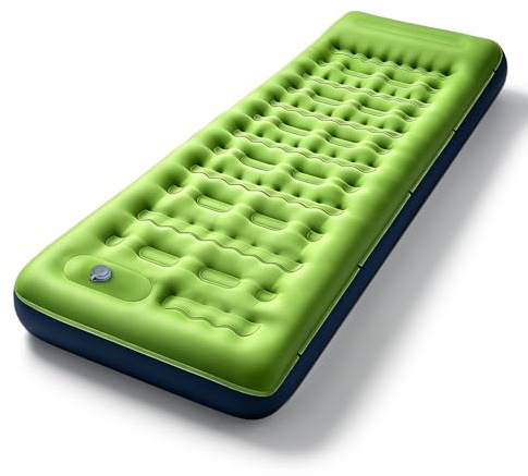 Matelas autogonflant 1 personne de Camping, 12CM Portable Tapis de Autogonflant Ultra Léger, avec Pompe à Pied et Oreiller Intégrés, Anti-Fuite, Adapté à la Randonnée, au Camping et à la Plage