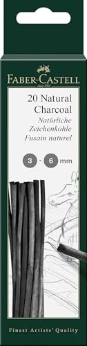 Faber-Castell 129198 - Fusain Pitt naturel, 20 fusains naturels pour dessiner, diamètre 3-6 mm