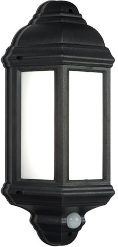 National Lighting HALBURY LED Outdoor 7W Outdoor Garden LED Black Half Wall Lantern PIR Motion Sensor Presence Detector IP44 Rated