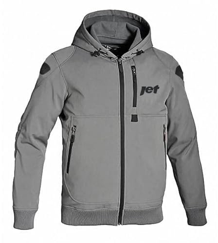 Jet Motorradjacke Sommer Hoodie Kapuzenpullover Mit Protektoren Soft Shell (M (EU 48-50), Grau)