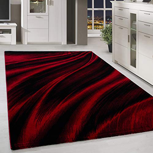 HomebyHome Teppich Wohnzimmer 120x170 cm Rot Abstrakt Wellen Design - Schlafzimmer Teppich Kurzflor Extra Weich Pflegeleicht Teppiche Waschbar Küche Esszimmer - Carpet Living Room