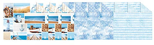 Cartón fotográfico Maritim, 10 hojas de cartón 300 G/Qm aprox. 49, 5 x 68 cm, surtido en 3 diseños, de celulosa, impreso por ambos lados, parte delantera con motivos marítimos