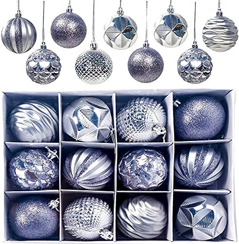FlyHigh 12er Set edle Weihnachtskugeln Ø 6cm Weihnachtsbaum Kugeln Christbaumkugeln Weihnachts-Deko Christbaum-Schmuck (Silber)