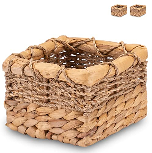 Decorasian Korb Aufbewahrung klein – Körbchen geflochten aus Wasserhyazinthe & Seegras - Bathroom Storage – Aufbewahrungskorb Bad - Set: 2 x XXS