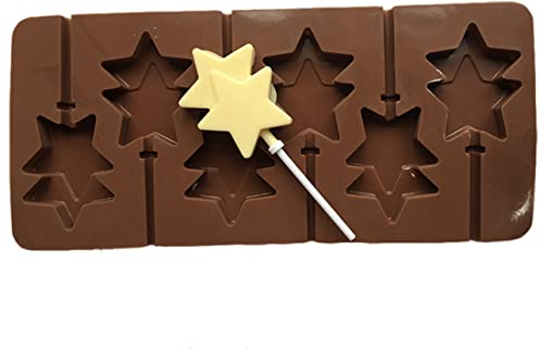 TTOA - 6 Cavity Stars Silicone Lollipop Mould | Christmas Party Mould | Party Cake Decoration | 6 Sticks Included