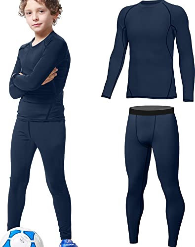 HOPLYNN - Thermal Underwear Set für Kinder Funktionsunterwäsche Skiunterwäsche Jungen Atmungsaktiv Thermal Underwear Warme Fussball Ski Blau XL