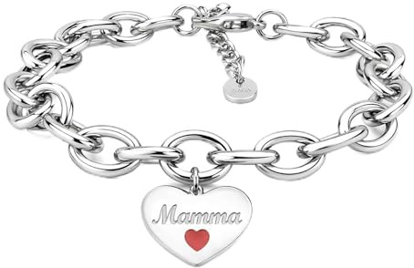 SAGA GIOIELLI® Bracciale Donna Catena Acciaio Cuore Regalo Festa Della Mamma