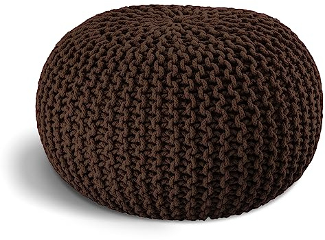 ELYFLAIR® Pouf en tricot fait à la main Ø 55 cm I Pouf avec aspect tricot épais élégant – Décoration intérieure (marron, Ø 45 cm)
