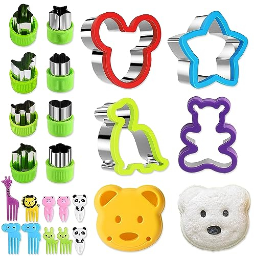 Udbrud 23 Pezzi Set di Formine per Sandwich, Cookie Cutter Mini Cartoon Forchette Da Frutta Tagliabiscotti Biscotti In Acciaio Inox con Comfort Grip Tagliabiscotti per Bambini DIY Decorazioni Dolci