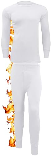 ZRWASKA® Mens Thermal Underwear Sets Long Sleeve Top, T-Shirt Vest & Long Johns Trousers, Tops & Bottoms, Warm Underlayer Winter Thermals Men Set Base Layer White, Size Medium