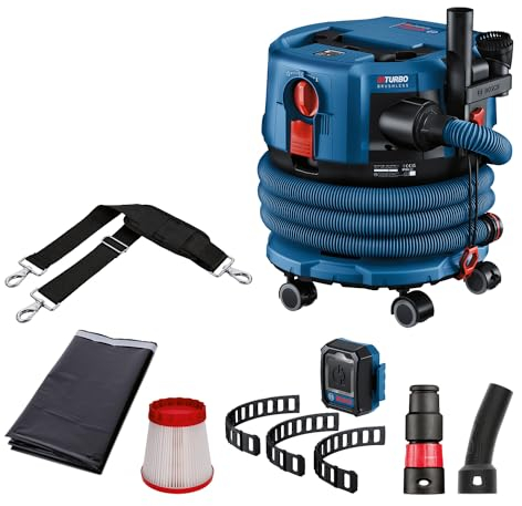Bosch Professional 18V System Akku Staubsauger GAS 18V-12 MC (Staubschutz der Klasse M, HEPA-Filter, inkl. GCT 30-42, 3x flexibles Gummiband, verschiedene Zubehöre, ohne Akku/ Ladegerät)