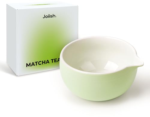 Joiish Tazón tradicional para matcha con boquilla, cuenco de cerámica para té matcha (chawan), cuenco para mezclar matcha para batir matcha, verde claro (18 onzas)