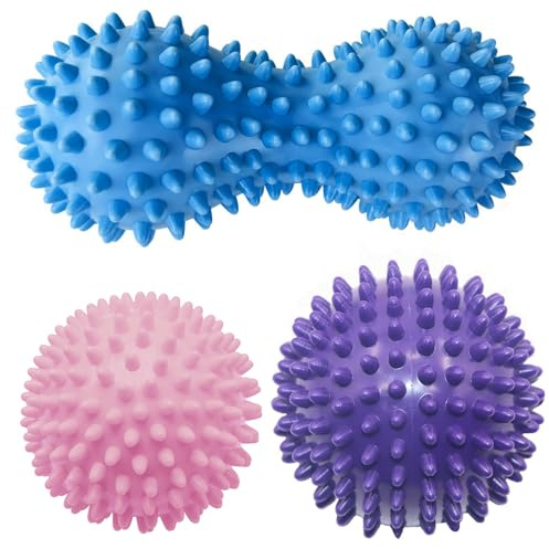 3 pcs Pelota Masaje Muscular con Pinchos para aliviar Dolores musculares,Sport Bolas de Masaje, para Elimina Dolores Musculares, Massage Balls para Rehabilitación