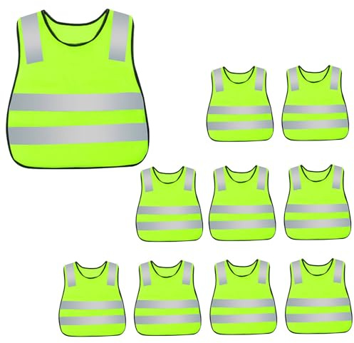 Adigau Kids Safety Vests 10 Pieces with Elastic Strap Running Traffic Vest Children High Visibility School Reflective Vest Girls Boys High Vis Waistcoat Yellow