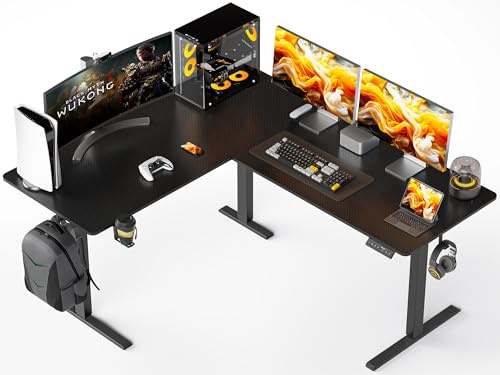 WALKINGDESK L-formad Höjdjusterbart Skrivbord, Elektriskt 160 x 140 cm Datorskrivbord med 4 Minnesfunktion, Höj- Och Sänkbart Elektriskt Hörnskrivbord, Ergonomiskt Ståbord, Svart