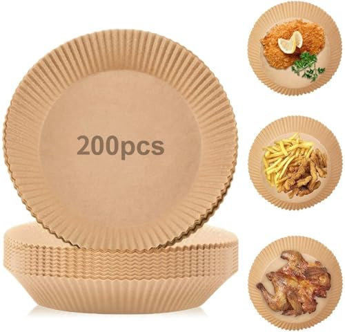 200PCS Round Multipurpose Disposable Liners for Air Fryers, Ovens, and Steamers – Easy Clean & Eco-Friendly Cooking Papers, Fit for Ninja AF161 AF150AMZ, 9 Suitable for 8 9 10 Qt Baking Basket