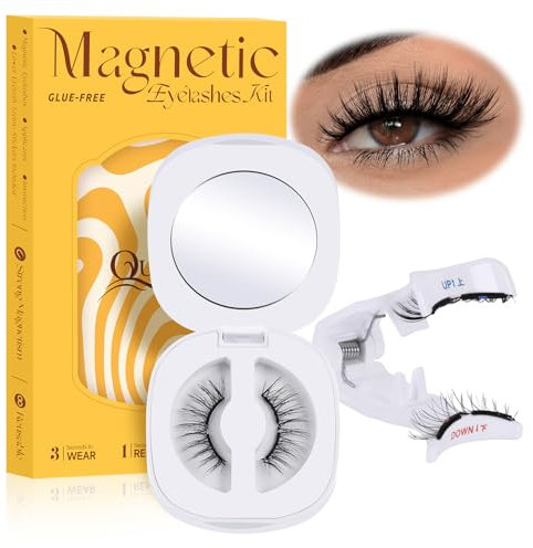 QUEWEL Faux Cils Magnetique, 1 paire de Cils Magnetique doux, réutilisables cils Magnetique Aimant, aucune colle nécessaire,Faux Cils Magnetique Naturel, confortables pour le maquillage (G-CX-RC)
