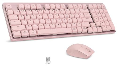 LeadsaiL FA98 Low-Profile Wireless Mechanical Keyboard and Mouse Set, 2.4G Wireless and Comfort Semi-quiet Typing, 98-Key Compact Slim 96% Keyboard for Windows/MacOS PC Laptop -Pink