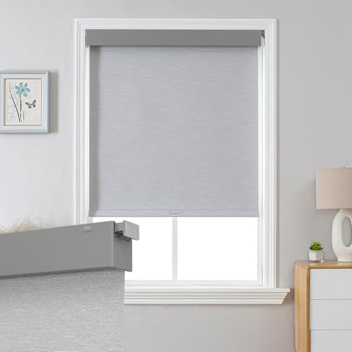 Joydeco No Drill Blackout Shades, Free-Stop Cordless Roller Shades, UV Protection, Thermal Insulated Blinds for Indoor Windows, Easy Install Window Blinds for Home and Office (Grey, 33 W X 75 H)
