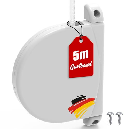 Ancable Roller Shutter Belt Winder Surface-Mounted 14 mm with 5 m Roller Shutter Strap, 180° Swivel Roller Shutter Winder with Hole Spacing of 153 mm