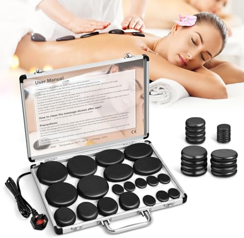 Trsaow 20Pcs Hot Stones Massage Kit with Heater, Professional Electric Basalt Warm Stones Set for Spa Therapy, Deep Muscle Relaxation, Pain Relief, Home Use