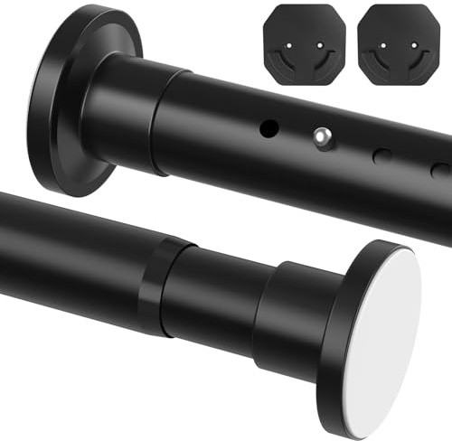 Barra de Cortina Extensible de WELDUN 98-200cm, Barras de Tensión Φ32mm, Sin Taladrar, Barra de Cortina de Ducha Incluyendo 2 Bases de Pared, Barra Telescópica de Metal para Baño y Ventana, Negra