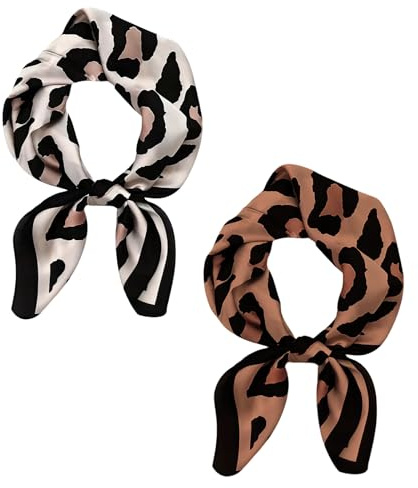 LUMOOM Lot de 2 écharpes carrées en soie pour femme - Bandanas - Foulard tendance - Accessoire de cheveux - Écharpe en soie lisse pour les vacances à la plage (A)