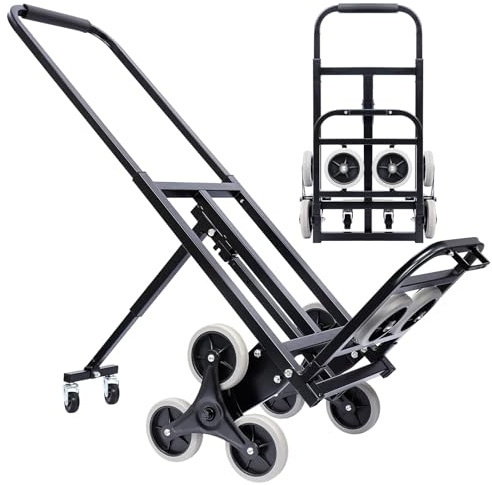 Carretilla de Tres Ruedas para Subir Escaleras, Capacidad de Carga Máxima 100 kg/170 kg, Plegable, Fabricada en Metal