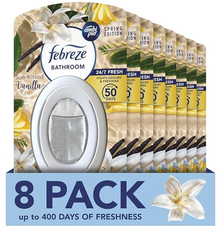 Febreze Bathroom Continuous Air Freshener Vanilla, Pack of 8, Fights Odours and Freshens