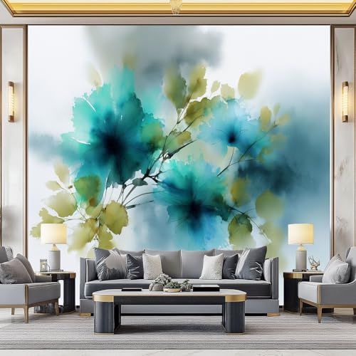 WHUOEUCO Papel Pintado Panorámico Abstracto Acuarela Hojas 200x140 cm Fotomurales Artes 3D Papel Tapiz Tejido No Tejido, para Salón Dormitorio Murales Decoración Pared De Tv