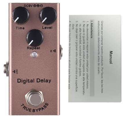 Guitar Effects Pedal Digital Delay with True Bypass Time Level Repeat Controls Knob DC 9V 6.35mm Input Output Interface Electric Guitar Digital Delay Effector 20ms to 600ms Delay