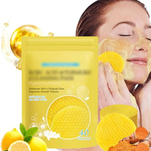 YOFDAL 40 Pezzi, dischetti cotone esfoliante viso Dischetti Detergenti Cogico Alla Curcuma per il Viso Uniformano il Tono della Pelle