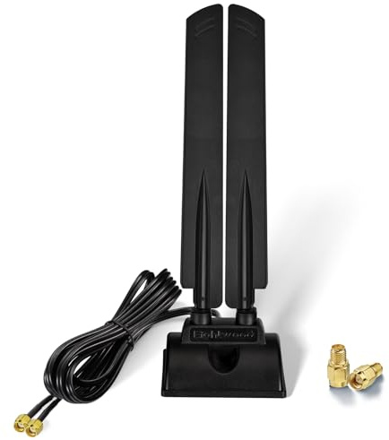 Eightwood Antena WiFi 6E 2,4 GHz 5 GHz 6 GHz WLAN Antena Amplificación de señal Tribanda RP-SMA + Adaptador SMA con cable alargador de 2 m para tarjetas WLAN, tarjeta PCI, PC Router Bluetooth