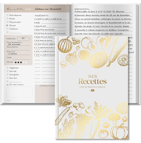 BIROYAL Carnet de Recettes à Remplir A5 avec Table Substituts