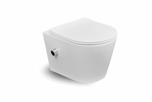 ERFU WC Sospeso con Funzione Bidet Integrata (Acqua Calda & Fredda) – Catino da Toilette Rotondo con Abattente Ultra Sottile a Chiusura Rallentata, WC Giapponese Galleggiante in Ceramica (Bianco
