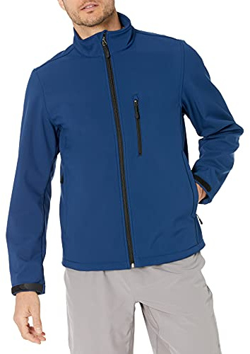 Amazon Essentials Chaqueta de Shoftshell Resistente a la Lluvia Hombre, Azul Marino, L