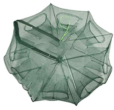 LIOOBO Gefaltet Fischernetz faltbar Köderfischreuse mit Futterbeutel und Zipperöffnungen tragbar automatisch Reuse für Fisch Aal Garnelen Krabben Crevetten (8 Eingängen)