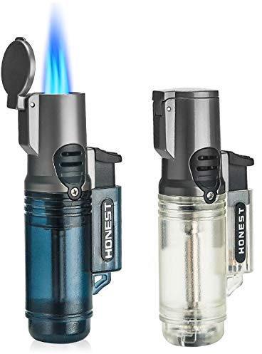 Navpeak Three Torch Lighter Triple Jet Windproof Flame Lighters Refillable Fuel Visible,2 Pack(Butane NOT Included) (Blue+Clear)