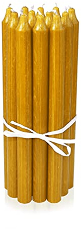 LUMELY dänische Premium Stabkerzen Curry, 12er Pack, Höhe 29cm, Ø 2,2cm, Brenndauer ca. 14 Stunden, zylindrische Leuchterkerzen, Deko Kerzen Set, Kerzen Skandinavisch